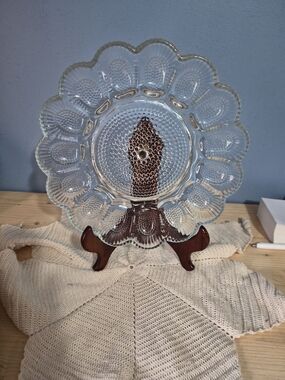 DEVILED EGG 11" PLATE PLATTER RELISH TRAY CLEAR INDIANA GLASS HOBNAIL  MCM